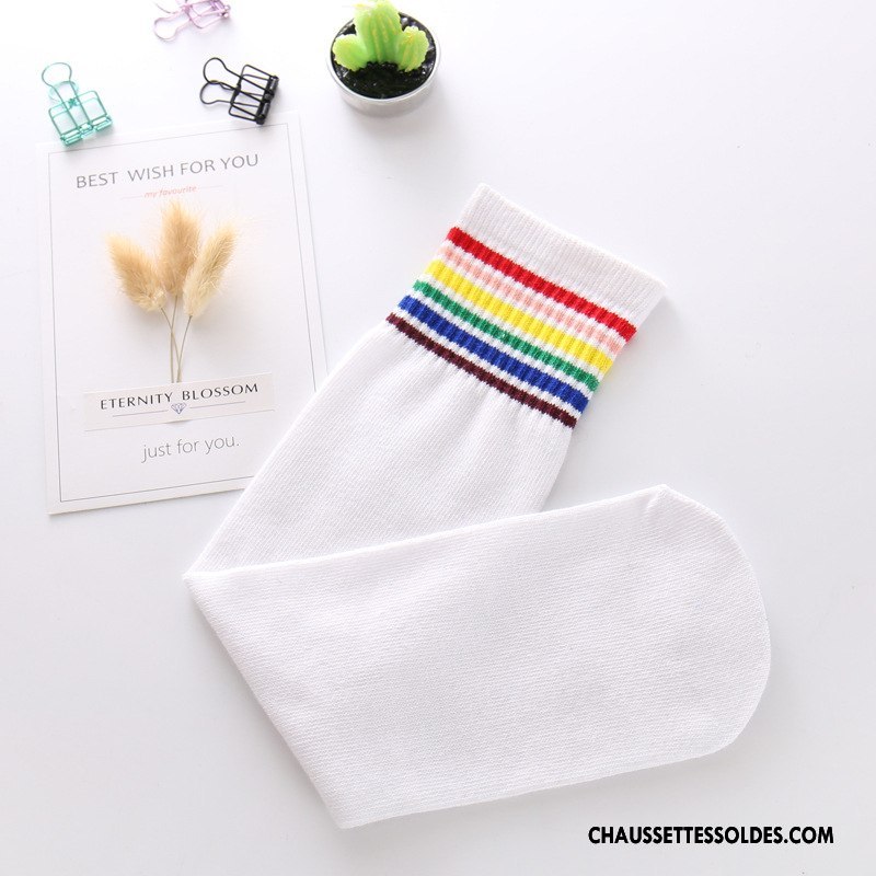 Chaussettes Longues Fille Mouvement L'automne Chaussettes En Coton Rayé Milieu Printemps Coloré Gris