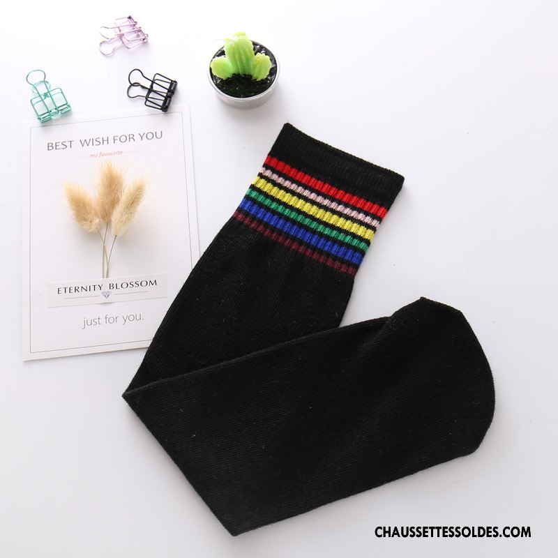 Chaussettes Longues Fille Mouvement L'automne Chaussettes En Coton Rayé Milieu Printemps Coloré Gris
