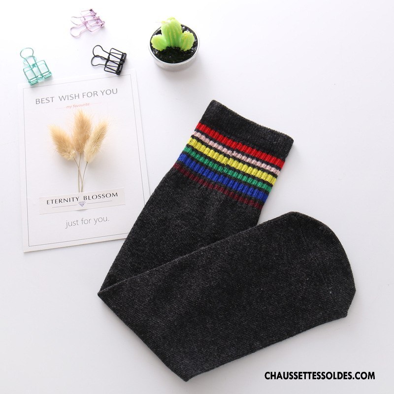 Chaussettes Longues Fille Mouvement L'automne Chaussettes En Coton Rayé Milieu Printemps Coloré Gris