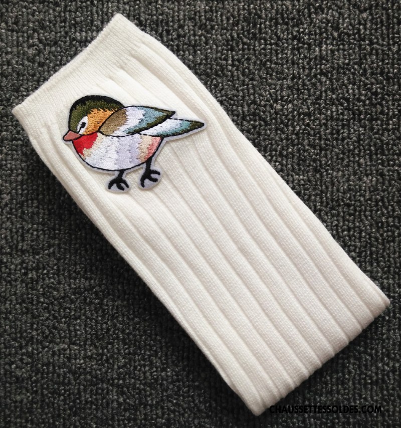 Chaussettes Longues Fille Oiseau Petit Matelassé Le Nouveau Brodé Rayé Or