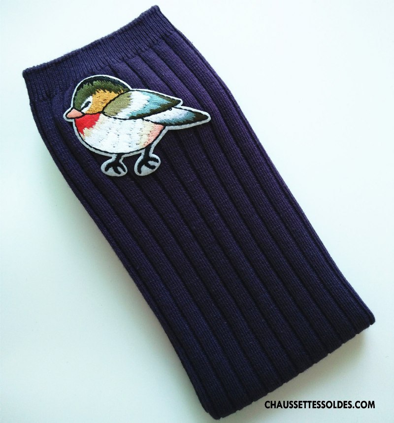 Chaussettes Longues Fille Oiseau Petit Matelassé Le Nouveau Brodé Rayé Or