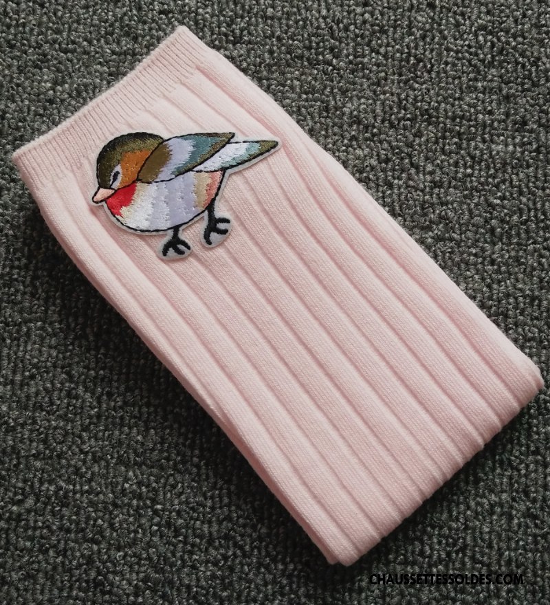 Chaussettes Longues Fille Oiseau Petit Matelassé Le Nouveau Brodé Rayé Or