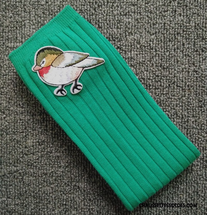 Chaussettes Longues Fille Oiseau Petit Matelassé Le Nouveau Brodé Rayé Or