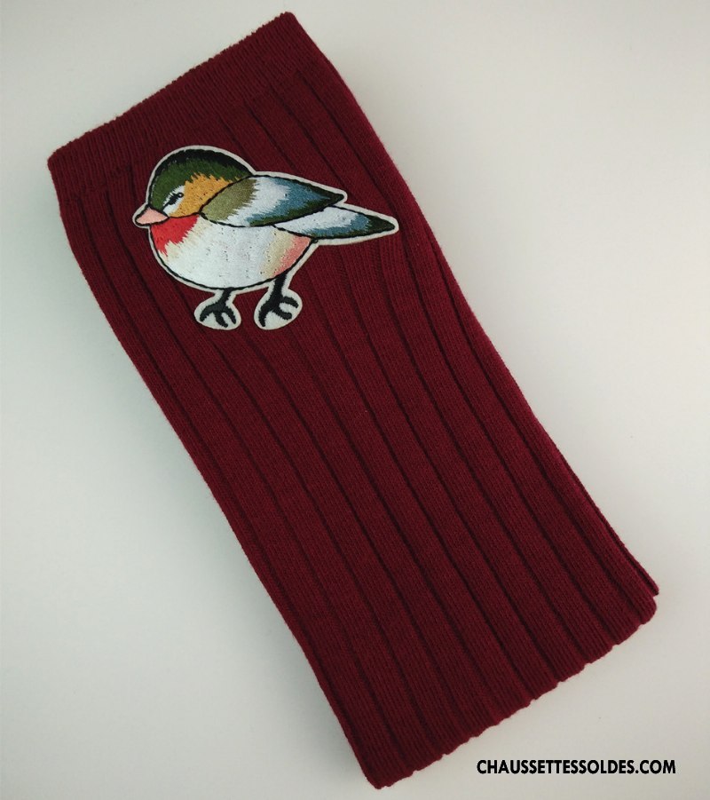 Chaussettes Longues Fille Oiseau Petit Matelassé Le Nouveau Brodé Rayé Or