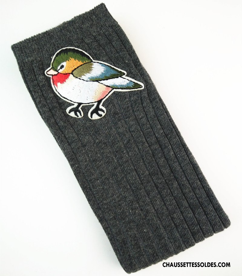 Chaussettes Longues Fille Oiseau Petit Matelassé Le Nouveau Brodé Rayé Or