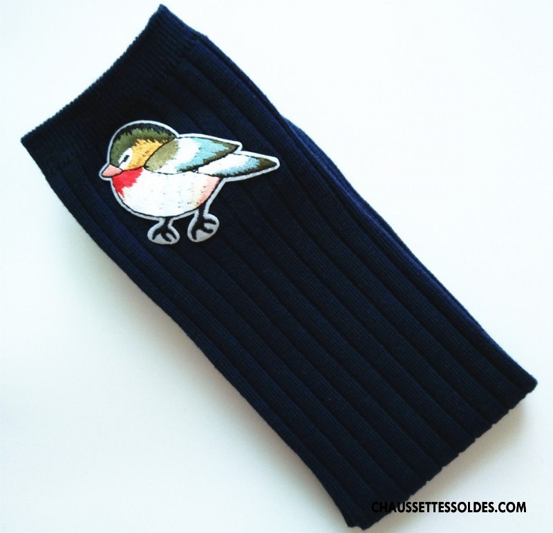 Chaussettes Longues Fille Oiseau Petit Matelassé Le Nouveau Brodé Rayé Or