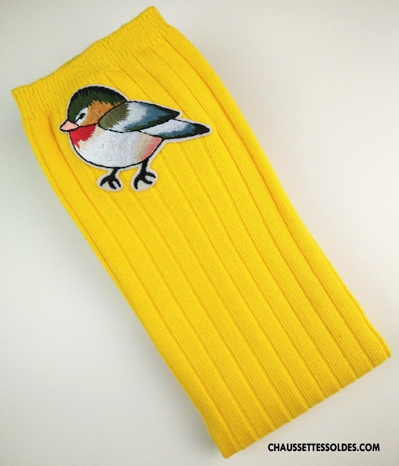 Chaussettes Longues Fille Oiseau Petit Matelassé Le Nouveau Brodé Rayé Or