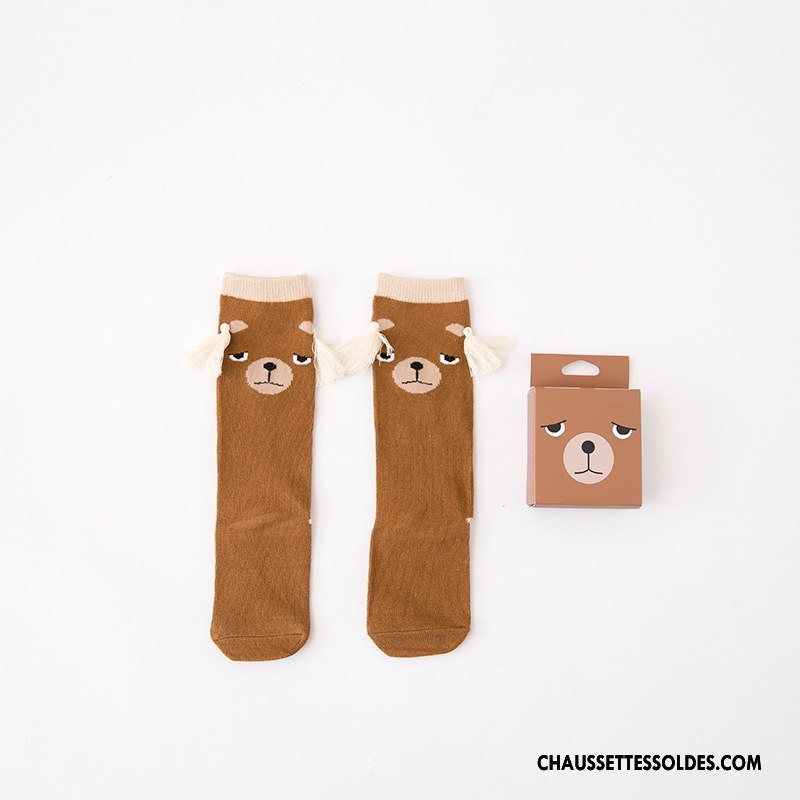 Chaussettes Longues Fille Ours L'automne Enfant Frange Houppe Le Nouveau Hiver Gris