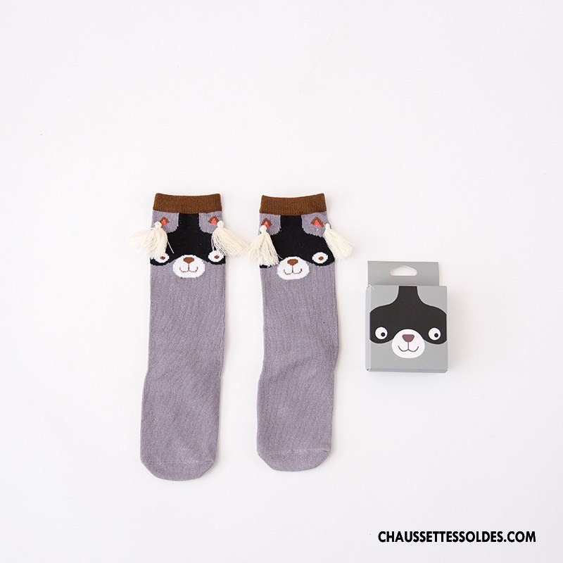 Chaussettes Longues Fille Ours L'automne Enfant Frange Houppe Le Nouveau Hiver Gris