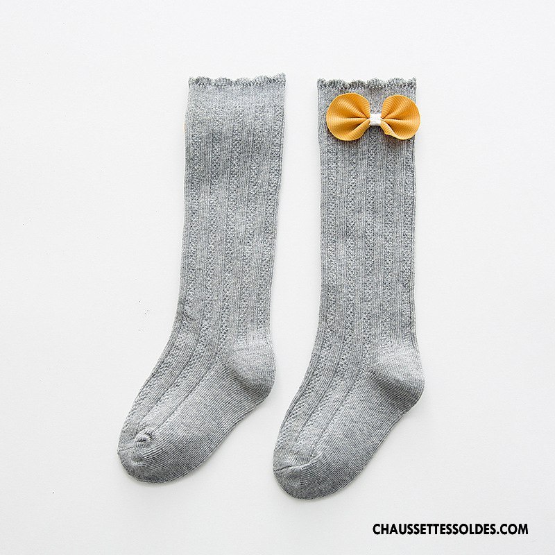 Chaussettes Longues Fille Papillon 100% Coton Engrener Gros Enfant Bébé Gris