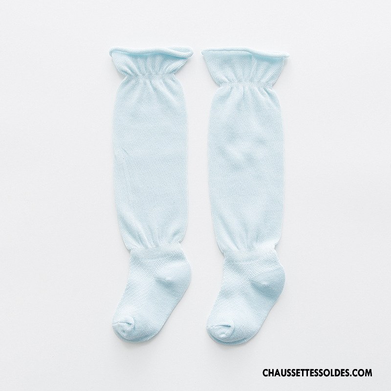 Chaussettes Longues Fille Printemps Enfant 100% Coton Très Mince Bébé Bouche Libre Bleu Clair