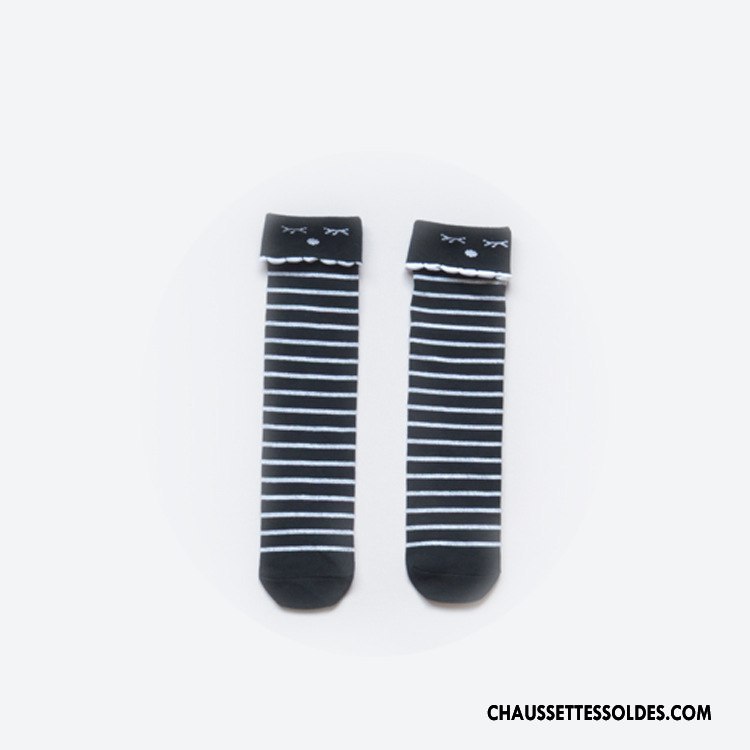 Chaussettes Longues Fille Printemps Le Nouveau Enfant Chaussettes En Coton Souriant Femme Noir