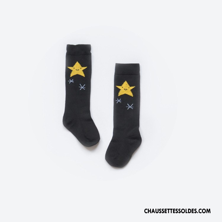 Chaussettes Longues Fille Printemps Le Nouveau Enfant Chaussettes En Coton Souriant Femme Noir