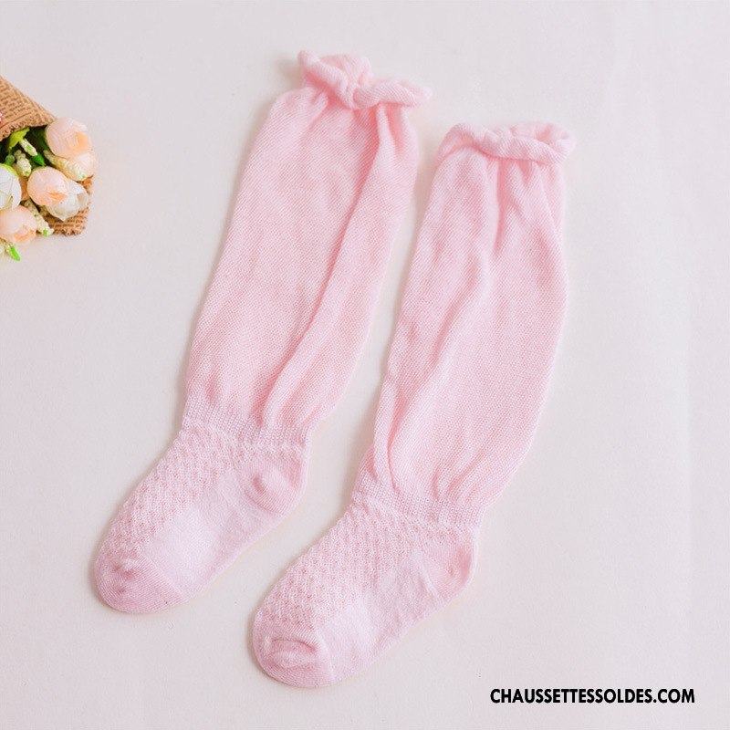 Chaussettes Longues Fille Été Bébé Mince Respirant Engrener Enfant Jaune