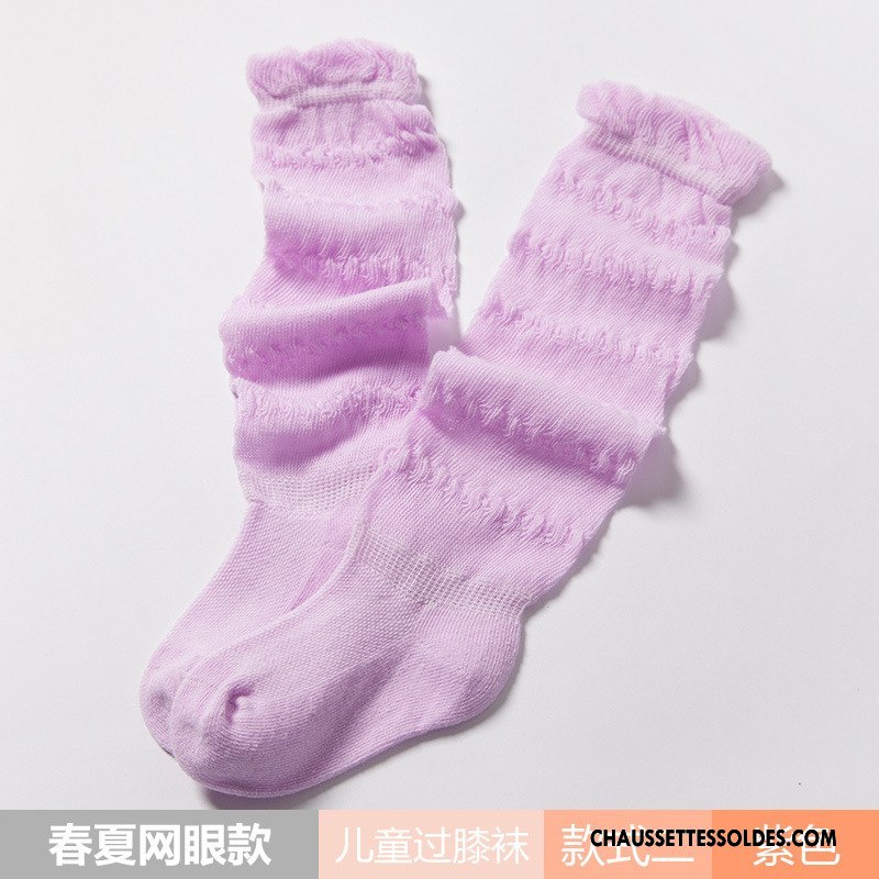 Chaussettes Longues Fille Été Bébé Mince Respirant Engrener Enfant Jaune