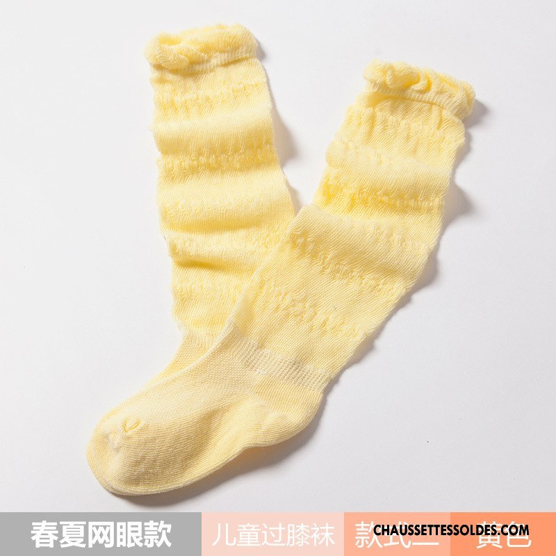 Chaussettes Longues Fille Été Bébé Mince Respirant Engrener Enfant Jaune