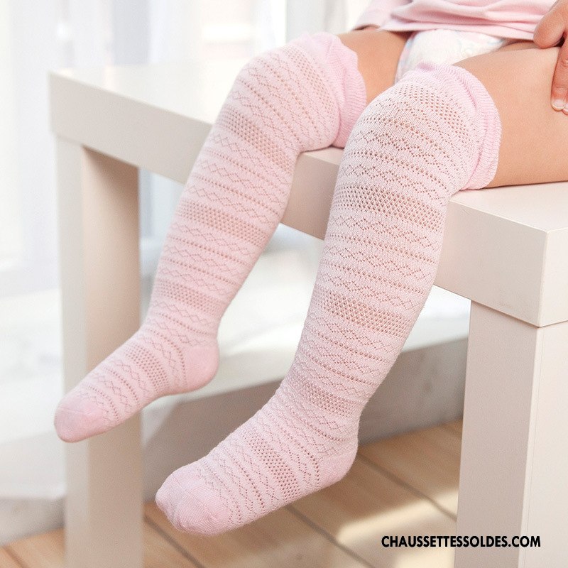 Chaussettes Longues Fille Été Bébé Mince Respirant Engrener Enfant Jaune