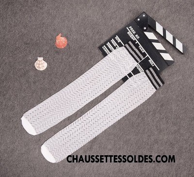 Chaussettes Longues Fille Été Légère Enfant Bébé Haute Engrener Blanc