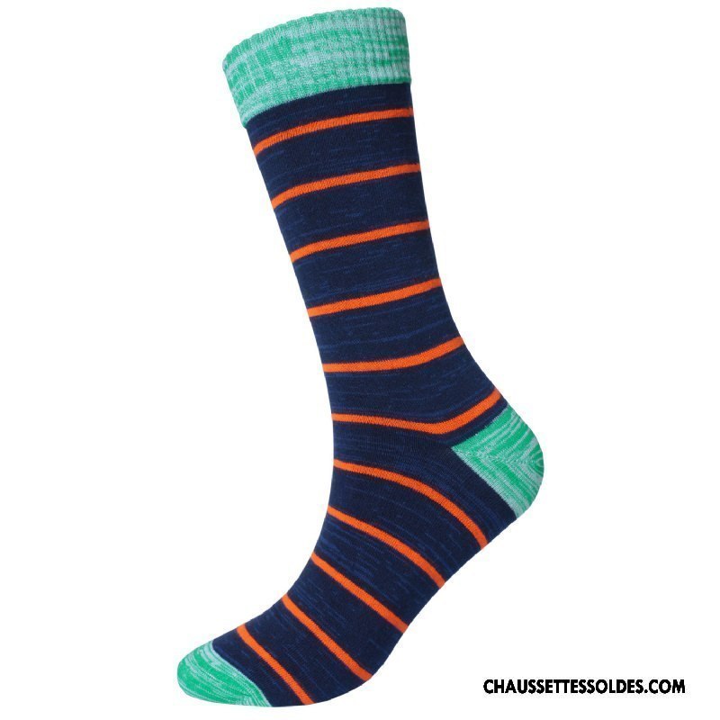 Chaussettes Longues Homme Anti-odeur L'automne Rayé Épais Europe Mode Bleu