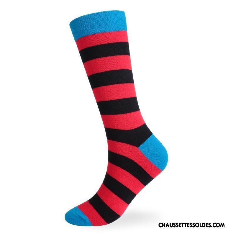 Chaussettes Longues Homme Haute Anti-odeur Europe L'automne Hiver Rayé Coloré