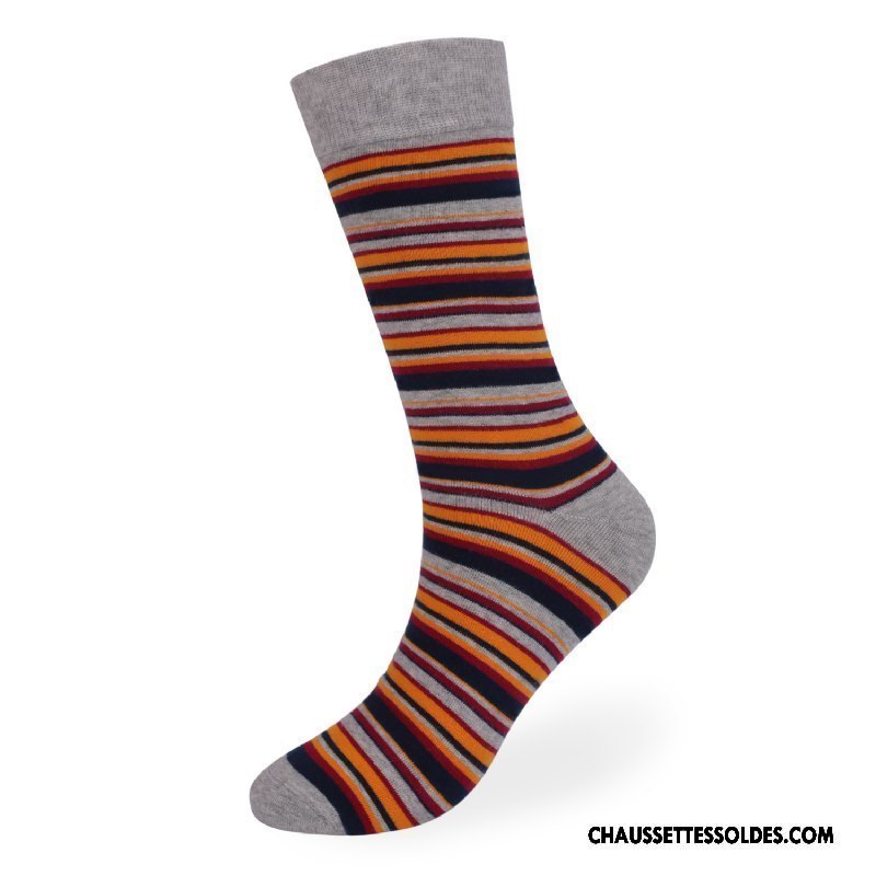 Chaussettes Longues Homme Haute Coton Bio Épais Hiver L'automne Rayé Gris