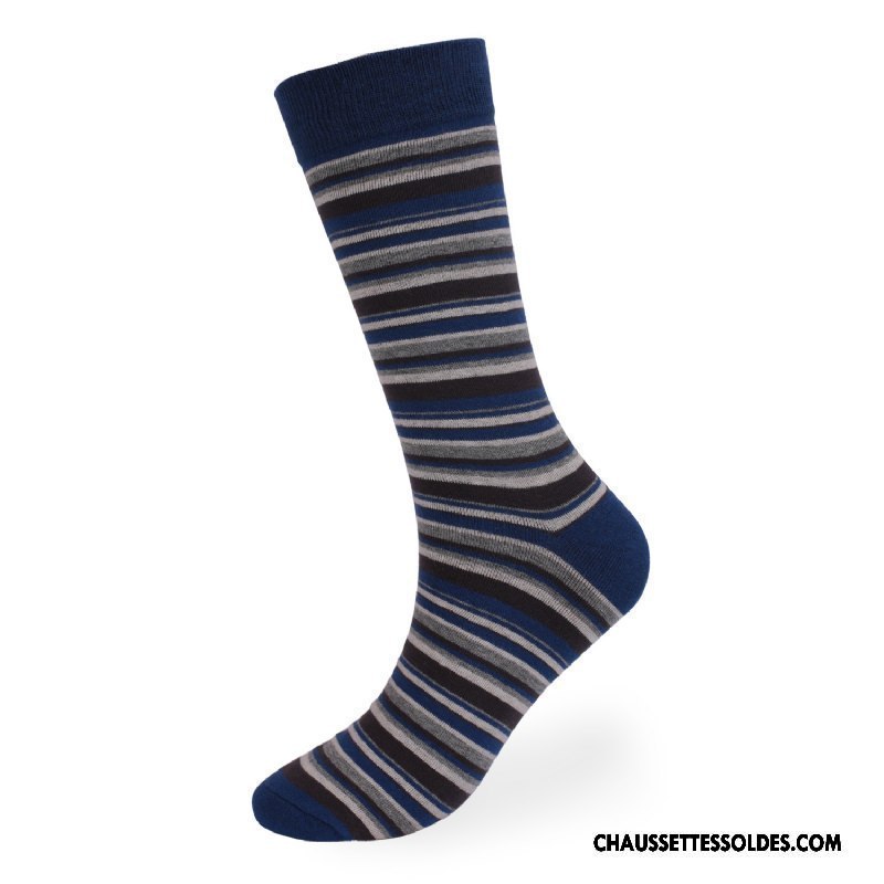 Chaussettes Longues Homme Haute Coton Bio Épais Hiver L'automne Rayé Gris