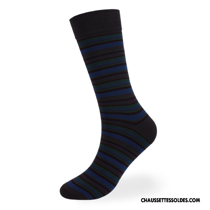 Chaussettes Longues Homme Haute Coton Bio Épais Hiver L'automne Rayé Gris