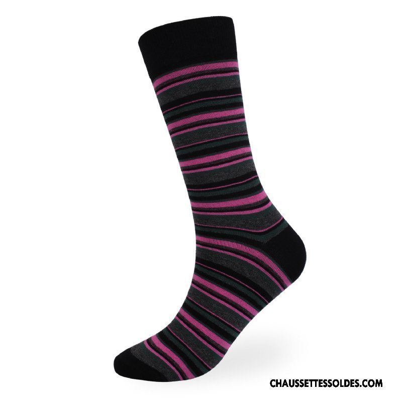 Chaussettes Longues Homme Haute Coton Bio Épais Hiver L'automne Rayé Gris