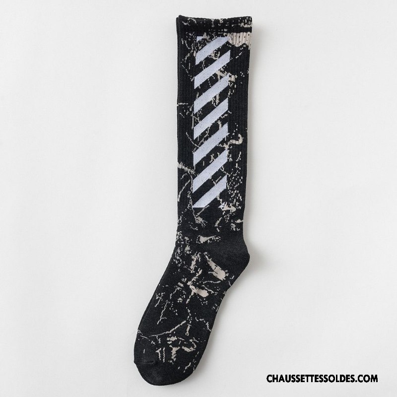 Chaussettes Longues Homme Hip Hop Danse De Rue Chaussettes En Coton Long Stock Marque De Tendance Bandes Obliques Blanc