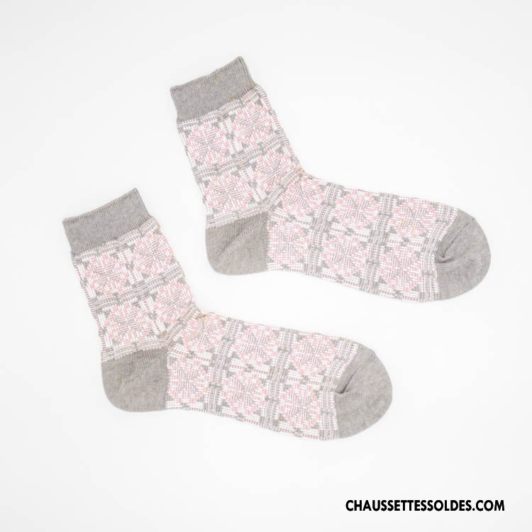 Chaussettes Mi Hautes Femme 100% Coton Dame À La Mode Légère Rétro Style National Bleu