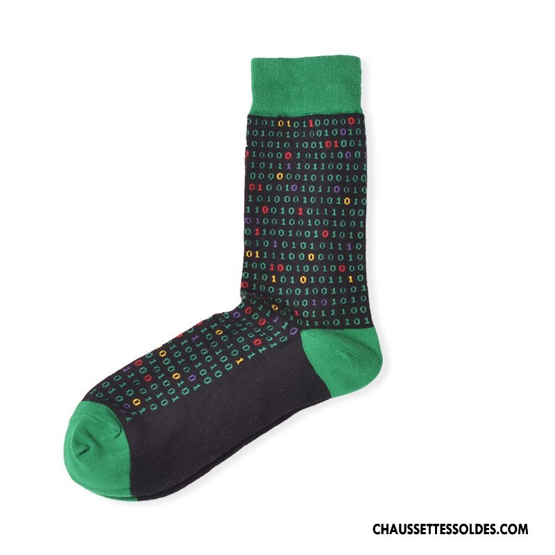 Chaussettes Mi Hautes Femme 100% Coton Long Stock Milieu Le Nouveau Marque De Tendance Géométrie Couleur De Contraste Jaune
