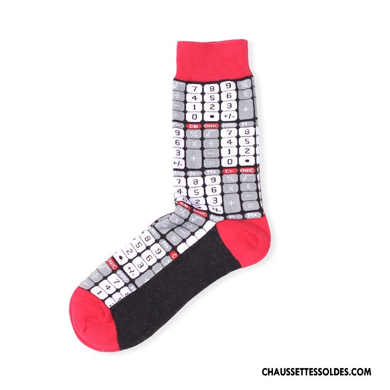 Chaussettes Mi Hautes Femme 100% Coton Long Stock Milieu Le Nouveau Marque De Tendance Géométrie Couleur De Contraste Jaune