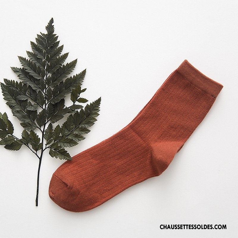 Chaussettes Mi Hautes Femme 100% Coton Milieu Style Chaud Frais Homme Plaine Pure Marron / Brun