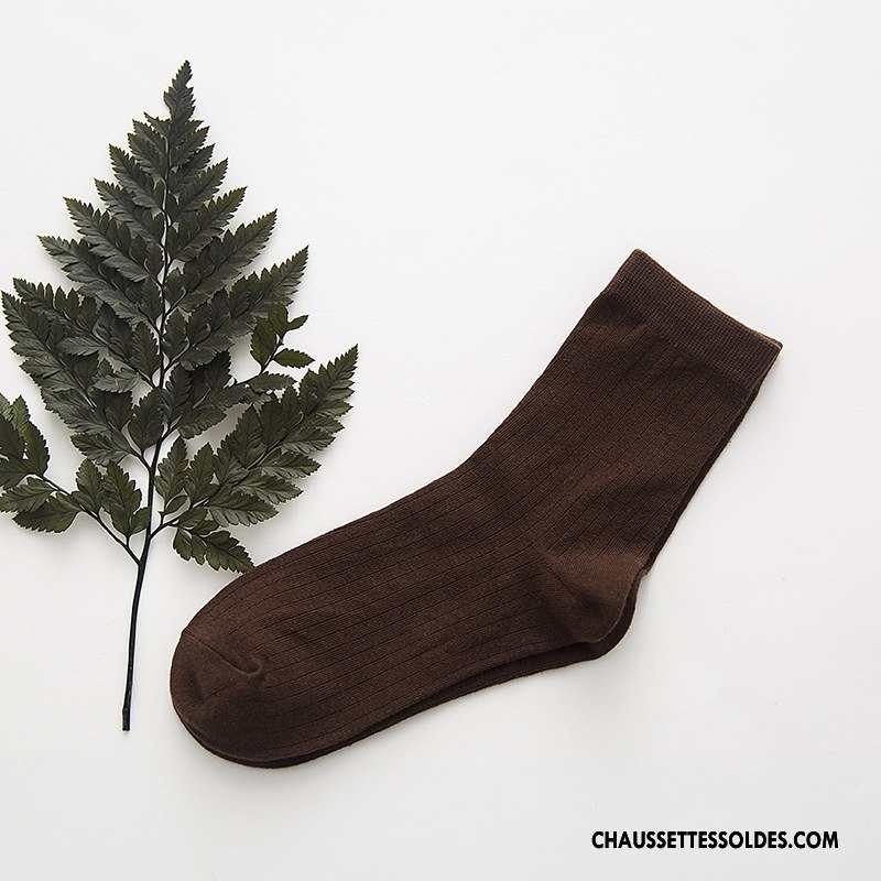 Chaussettes Mi Hautes Femme 100% Coton Milieu Style Chaud Frais Homme Plaine Pure Marron / Brun