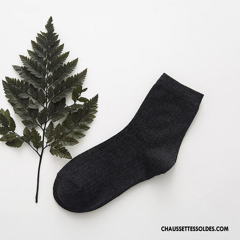 Chaussettes Mi Hautes Femme 100% Coton Milieu Style Chaud Frais Homme Plaine Pure Marron / Brun
