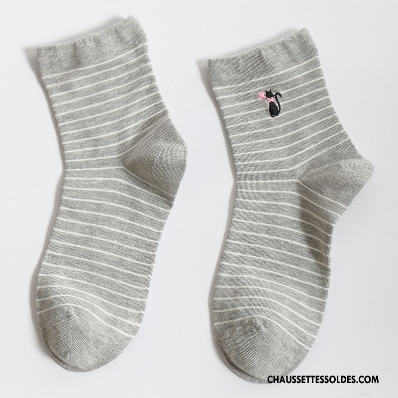 Chaussettes Mi Hautes Femme 100% Coton Milieu Tous Les Assortis Chaussettes En Coton Dame Respirant Gris