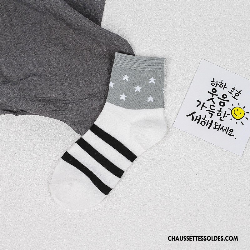 Chaussettes Mi Hautes Femme Absorber La Sueur Élève Respirant Milieu Étoile Chaussettes En Coton Gris