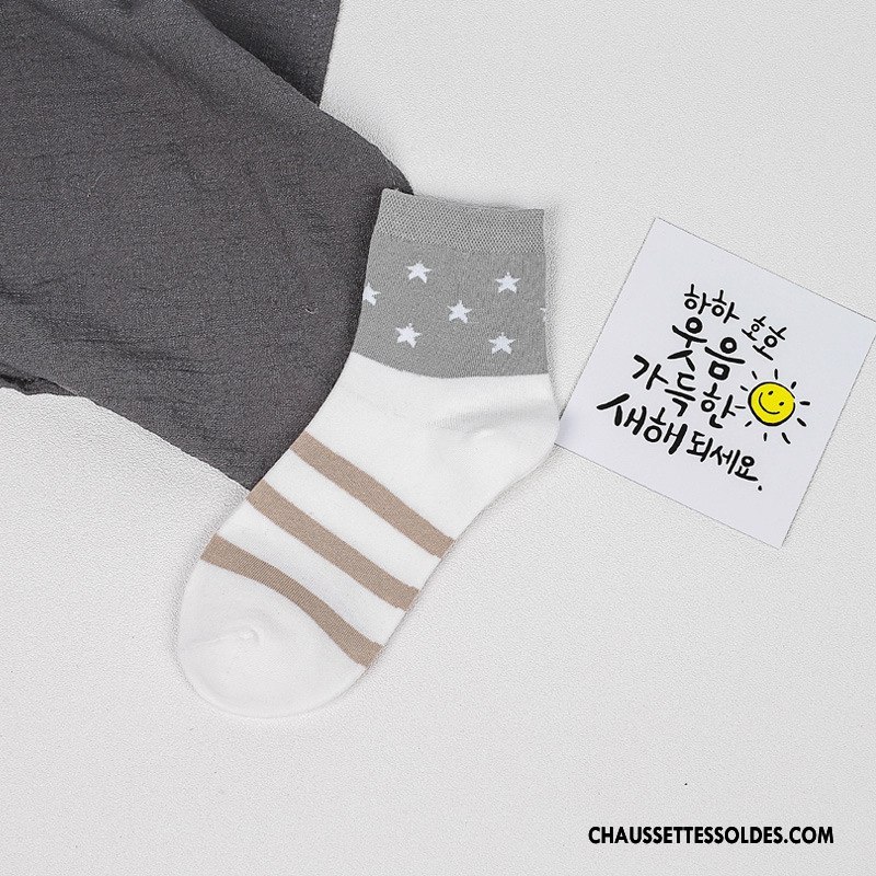 Chaussettes Mi Hautes Femme Absorber La Sueur Élève Respirant Milieu Étoile Chaussettes En Coton Gris