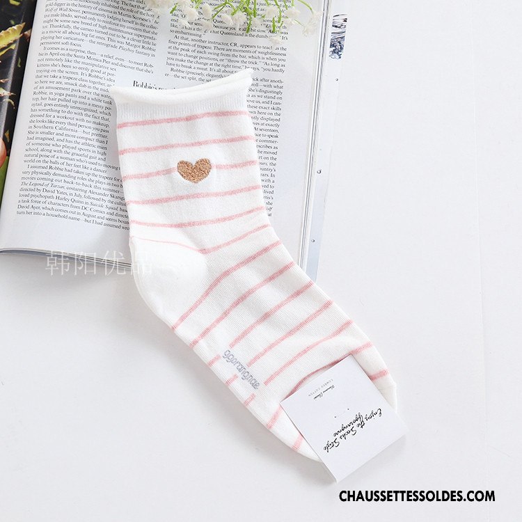 Chaussettes Mi Hautes Femme Amour Ourlet Casual Coton Bio Dame Gros Rose