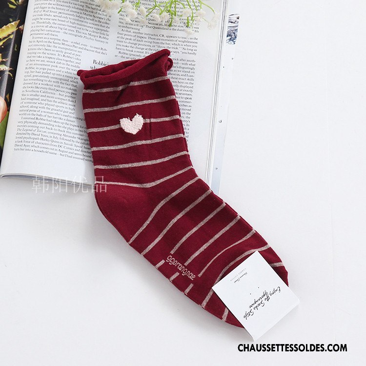 Chaussettes Mi Hautes Femme Amour Ourlet Casual Coton Bio Dame Gros Rose