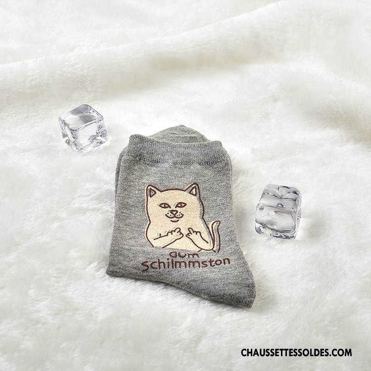 Chaussettes Mi Hautes Femme Animal Milieu Mode Modèle Tous Les Assortis Le Nouveau Gris