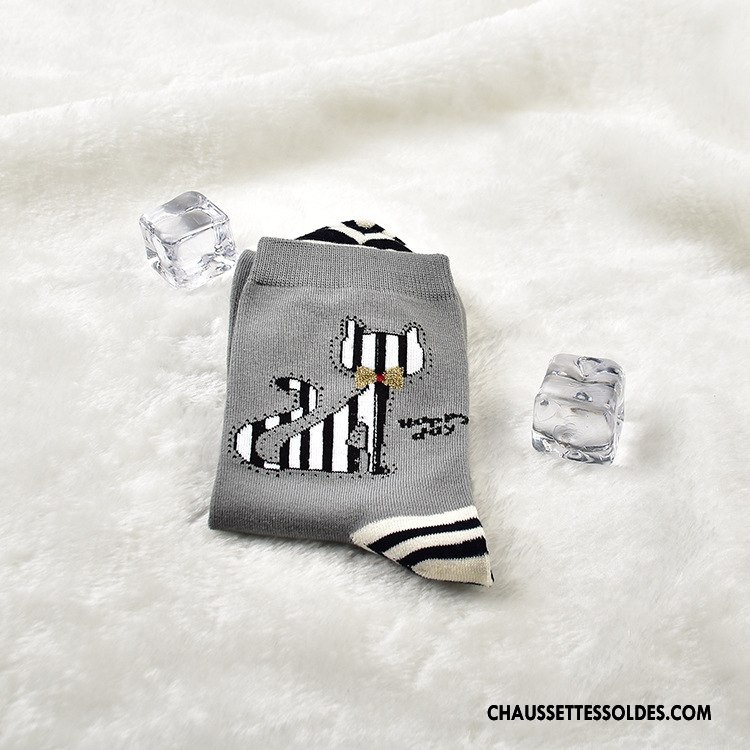 Chaussettes Mi Hautes Femme Animal Milieu Mode Modèle Tous Les Assortis Le Nouveau Gris