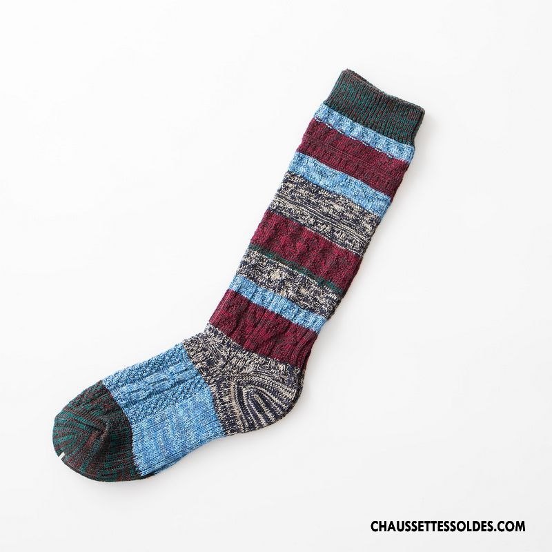 Chaussettes Mi Hautes Femme Art Rétro Hiver Chaussettes En Coton Dame L'automne Couleurs Mixtes Coloré