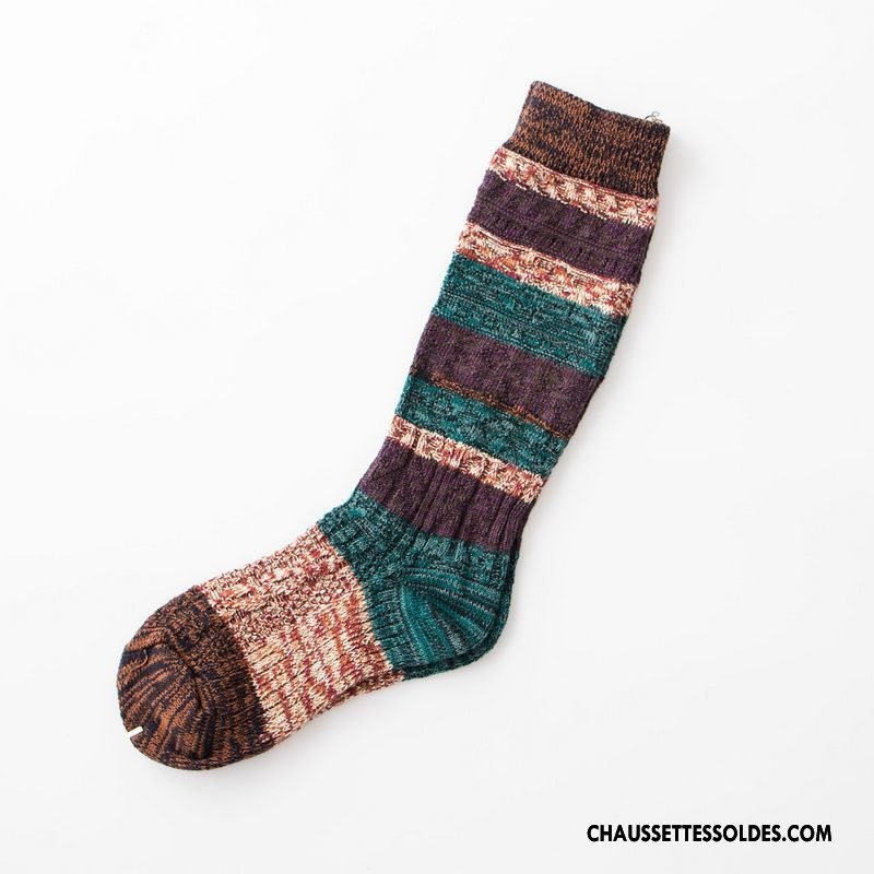 Chaussettes Mi Hautes Femme Art Rétro Hiver Chaussettes En Coton Dame L'automne Couleurs Mixtes Coloré