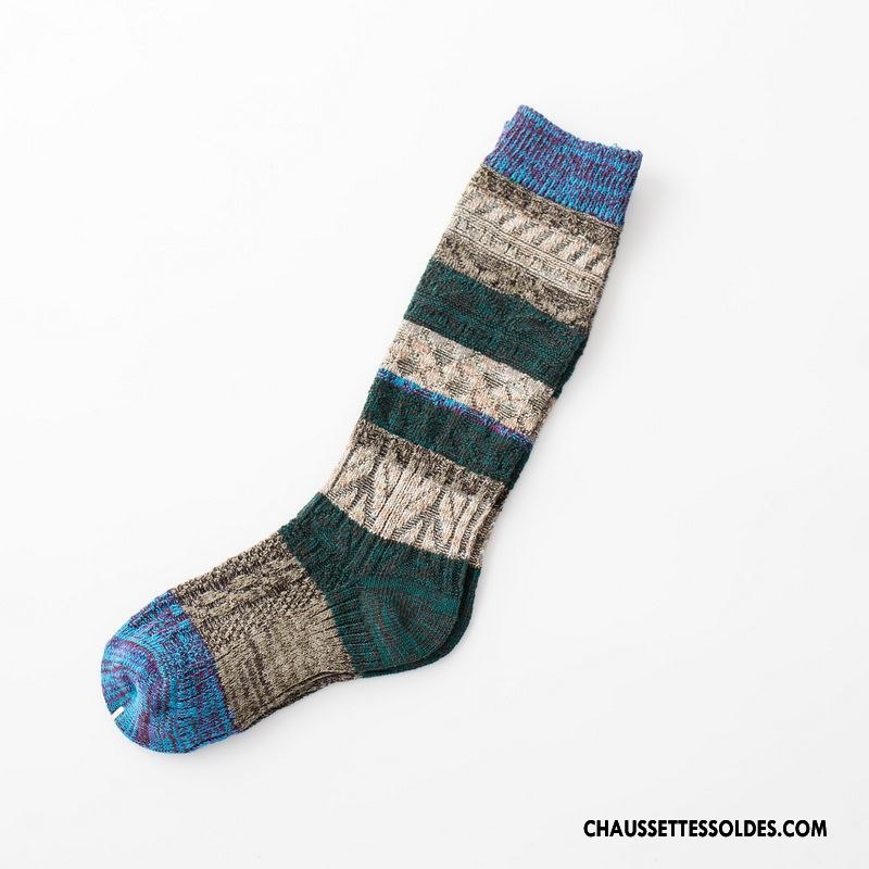 Chaussettes Mi Hautes Femme Art Rétro Hiver Chaussettes En Coton Dame L'automne Couleurs Mixtes Coloré