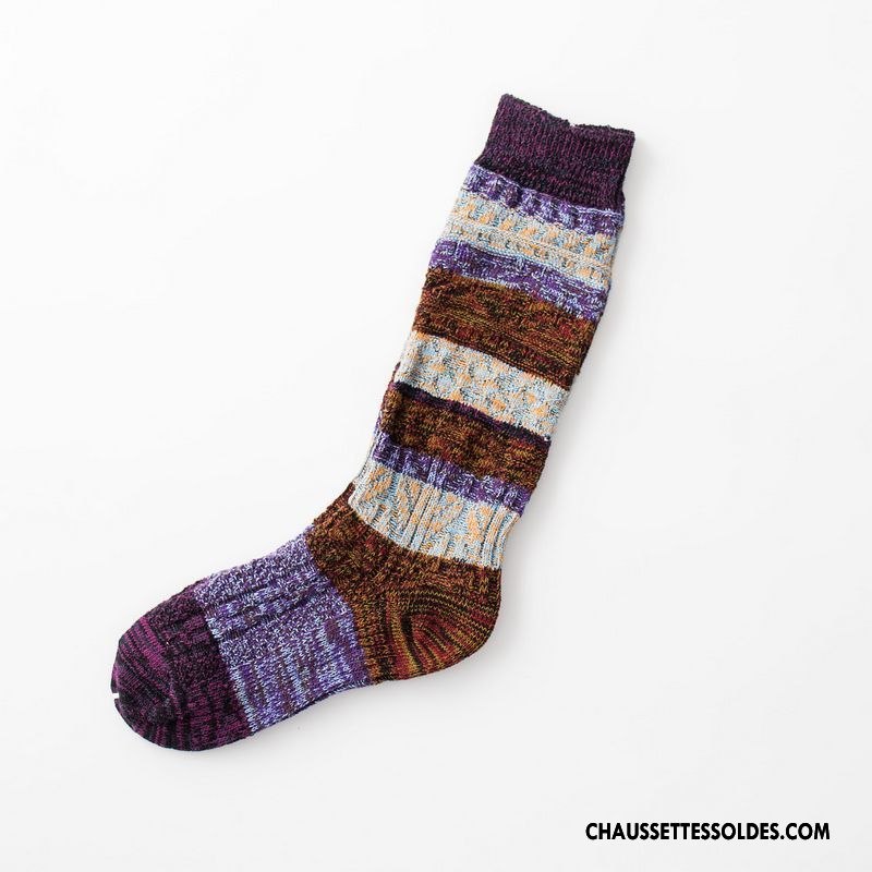 Chaussettes Mi Hautes Femme Art Rétro Hiver Chaussettes En Coton Dame L'automne Couleurs Mixtes Coloré