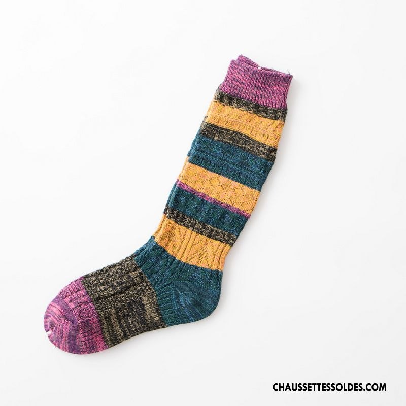 Chaussettes Mi Hautes Femme Art Rétro Hiver Chaussettes En Coton Dame L'automne Couleurs Mixtes Coloré