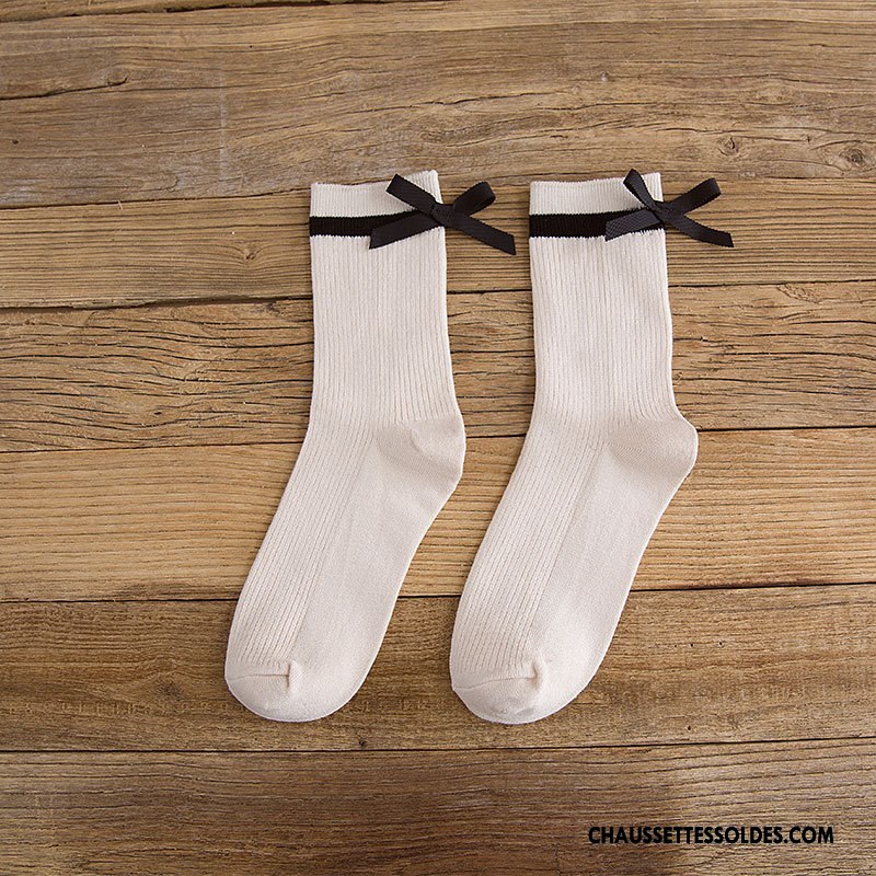 Chaussettes Mi Hautes Femme Beige Papillon Nouvelles Arrivées Hiver Dame L'automne Blanc