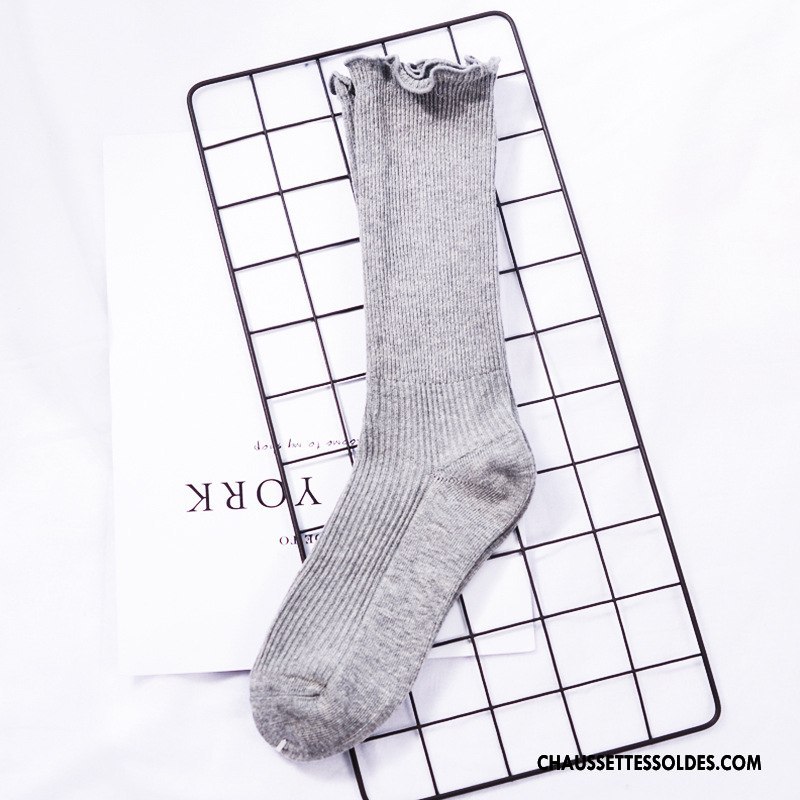 Chaussettes Mi Hautes Femme Bois 100% Coton Hiver Dentelle Milieu Chaussette Courte Bordeaux Pure