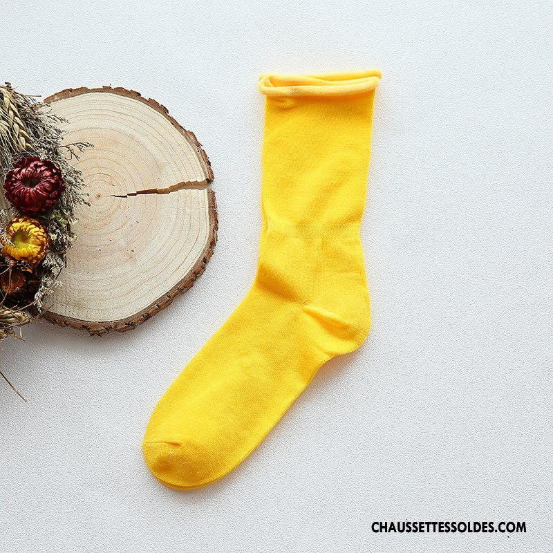 Chaussettes Mi Hautes Femme Bouche Libre Élève Chaussette Courte 100% Coton Ourlet Enceintes Pure Or